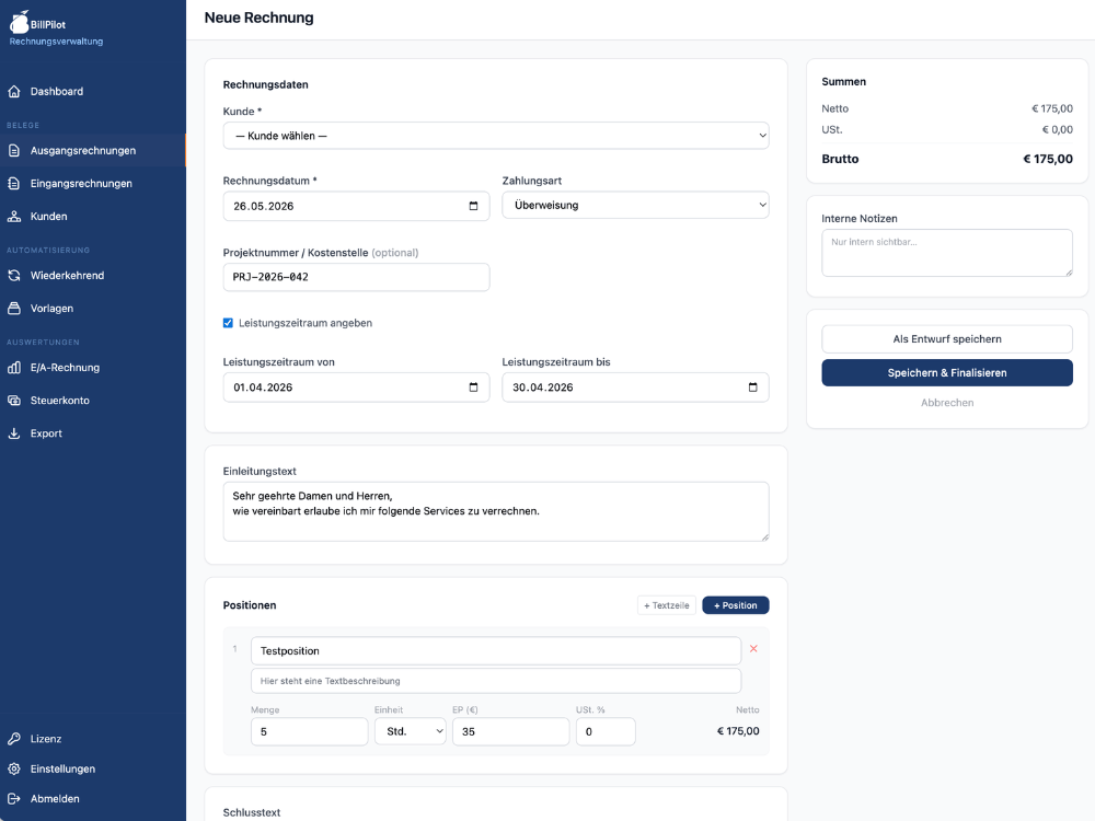 BillPilot – Rechnung erstellen